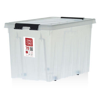 Rox Box 70 Ящик 589х396х355 мм с крышкой и клипсами, на роликах, прозрачный (82,8 литра)